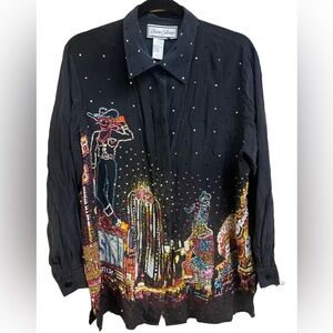 Vintage Y2K Diane Gilman Las Vegas Skyline Design W/Rhinestone Embellishments